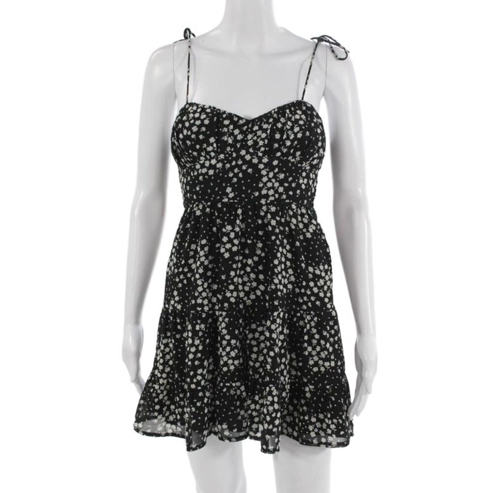 Kiss The Sky Women Fit & Flare Mini Sundress Black Floral Tie Size XS
